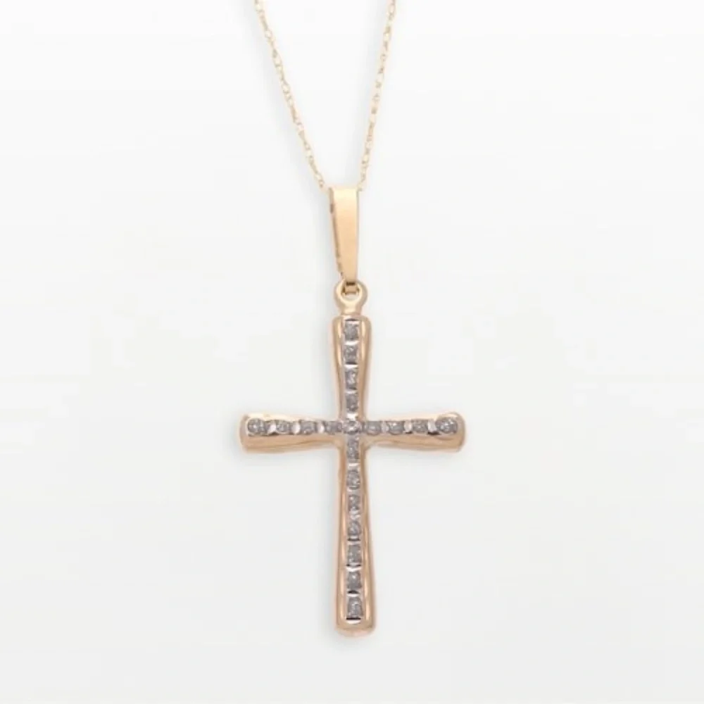 Diamond & Gold Cross Pendant Necklace
